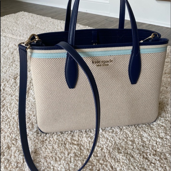 Kate Spade medium size navy & canvas satchel.